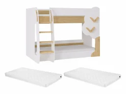 Vente-unique Literas 2 x 90 x 190 cm en blanco y natural + colchones - PILATI