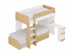 Hot Literas 2 x 90 x 190 cm escritorio y almacenamiento natural y blanco + colchones - LOMIDEN Cama Litera