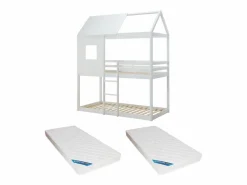 Clearance Literas cabaña 2 x 90 x 190 cm en Pino y MDF + colchón - LIDOVARA Cama Montessori