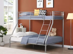 Hot Literas de acero plata de 90x190 y 140x190 cm con colchón ELEVATIO IV Cama Litera