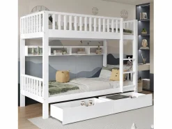 Sale Literas infantiles - 2 x 90 x 200 cm - con barandilla de seguridad + estantes + 2 cajones - MDF - Cama Litera