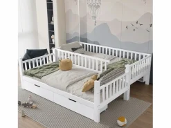 Sale Literas infantiles - 2 x 90 x 200 cm - con barandilla de seguridad + estantes + 2 cajones - MDF - Cama Litera