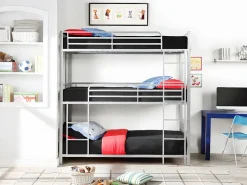 Hot Literas triples 3 x 90 x 190 cm metal + colchón - ELOUAN III Cama Litera