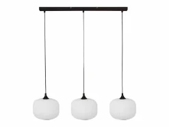 OZAIA Lámpara colgante de metal y vidrio 3 pantallas, L. 99 x A. 128 cm, y blanco, GLENORA