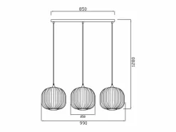 OZAIA Lámpara colgante de metal y vidrio 3 pantallas, L. 99 x A. 128 cm, y blanco, GLENORA