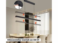 Outlet NETTLIFE Lámpara colgante LED para comedor, regulable, negra, moderna, 50 W, 148,5 cm Negro