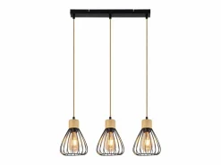 Clearance Lámpara colgante , estilo vintage industrial retro para salón, de madera y cuerda de cáñamo, en metal , 3 llamas, E27 Lámpara Suspendida