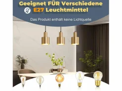 Hot NETTLIFE Lámpara colgante para mesa de comedor, estilo vintage, 3 luces, dorada, diseño moderno, de metal, E27 Dorado
