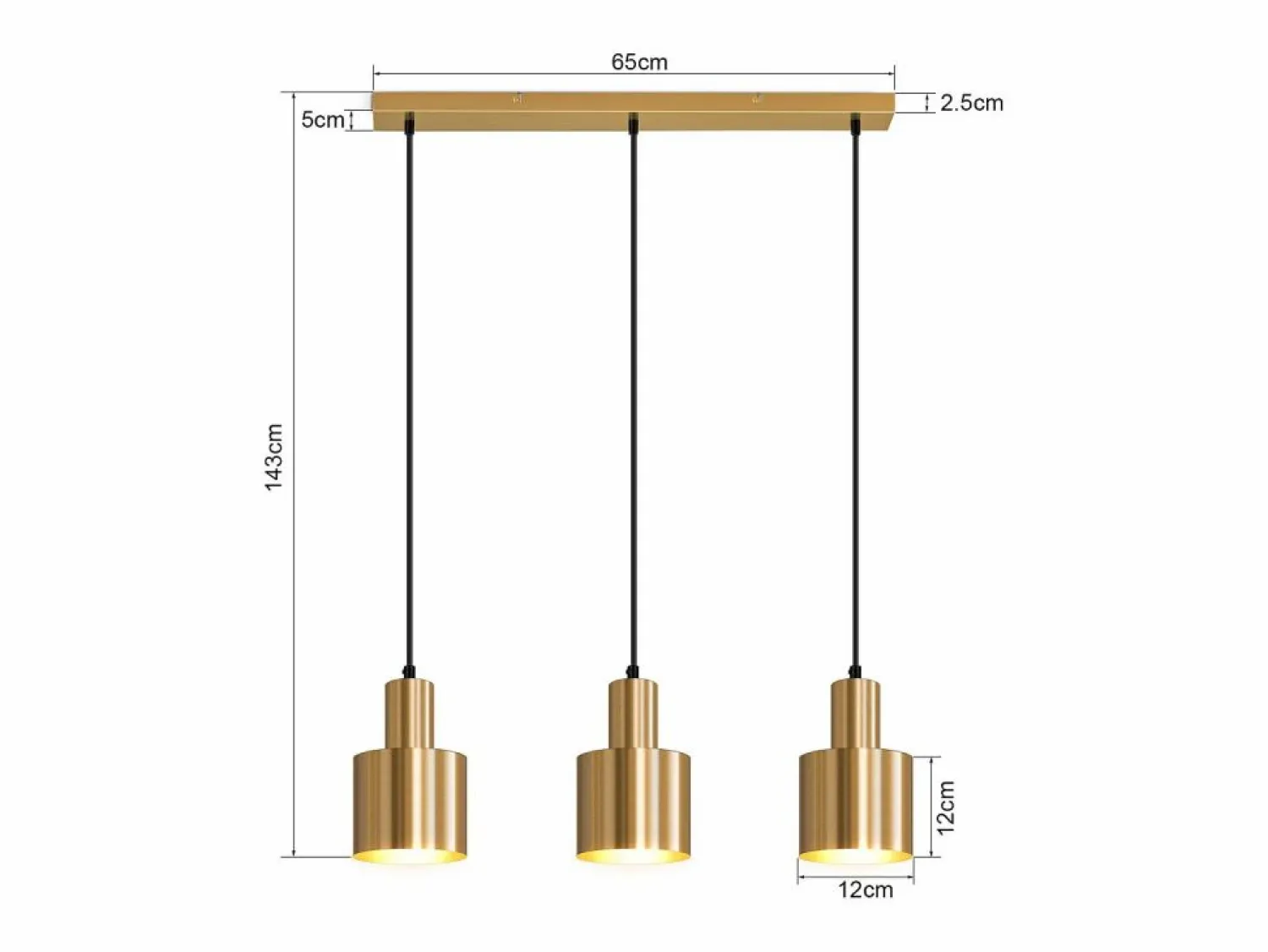 Hot NETTLIFE Lámpara colgante para mesa de comedor, estilo vintage, 3 luces, dorada, diseño moderno, de metal, E27 Dorado