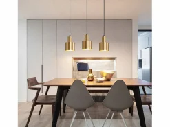 Hot NETTLIFE Lámpara colgante para mesa de comedor, estilo vintage, 3 luces, dorada, diseño moderno, de metal, E27 Dorado