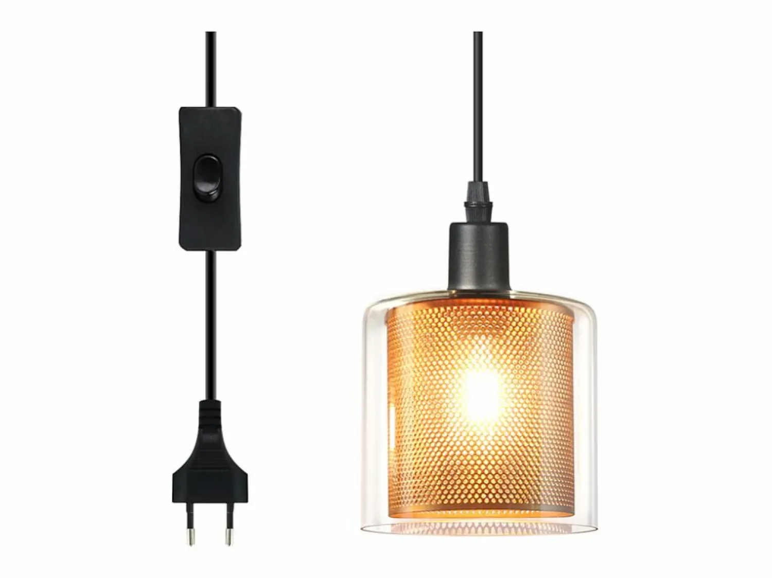 Outlet NETTLIFE Lámpara colgante vintage de una llama: Lámpara colgante de cristal con enchufe e interruptor E14. Dorado
