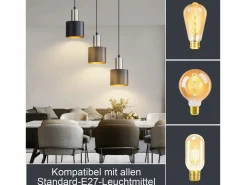 Hot NETTLIFE Lámpara colgante vintage para mesa de comedor, E27, 3 bombillas, para cocina, color y dorado Negro