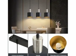 Hot NETTLIFE Lámpara colgante vintage para mesa de comedor, E27, 3 bombillas, para cocina, color y dorado Negro