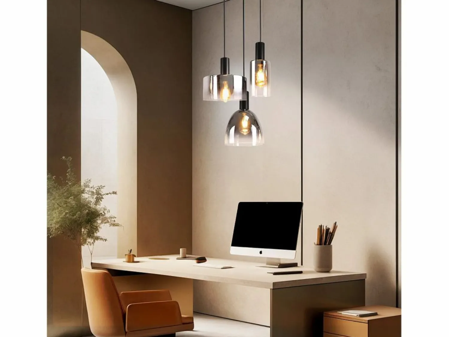 NETTLIFE Lámpara colgante vintage para mesa de comedor, de cristal gris ahumado, E27, altura ajustable para sala de estar