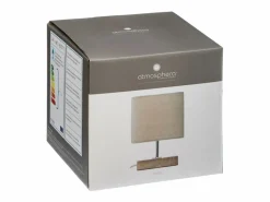 Atmosphera Lámpara con base de madera de estilo escandinavo 14.5 x 14.5 x 21 cm Beige