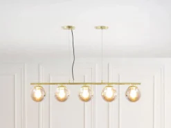 OZAIA Lámpara de araña de metal y cristal ahumado brillante 5 globos, L. 100 x Alt. 120 cm, Dorado, SOFIA