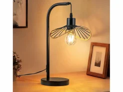 NETTLIFE Lámpara de escritorio vintage , lámpara de noche, lámpara de mesa, E27 con cable, lámpara de escritorio retro de metal negra (bombilla no incluida)