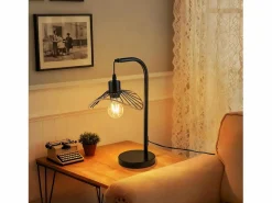NETTLIFE Lámpara de escritorio vintage , lámpara de noche, lámpara de mesa, E27 con cable, lámpara de escritorio retro de metal negra (bombilla no incluida)