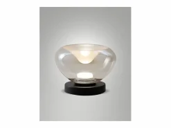 Clearance Lámpara de mesa Brena - Fabas Luce color coñac - Control táctil LED regulable de 11 W - Vidrio borosilicato cóncavo color coñac Marru00f3n