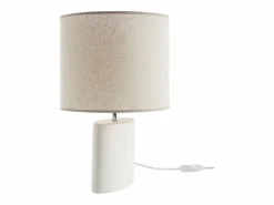 New Lámpara de mesa de cerámica blanca mate con pantalla de lino natural TIGA Lámpara De Mesa