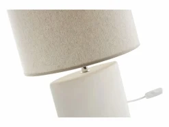 New Lámpara de mesa de cerámica blanca mate con pantalla de lino natural TIGA Lámpara De Mesa