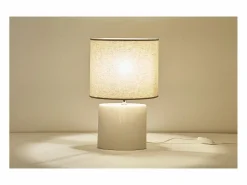 New Lámpara de mesa de cerámica blanca mate con pantalla de lino natural TIGA Lámpara De Mesa