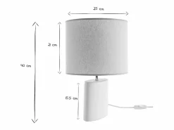 New Lámpara de mesa de cerámica blanca mate con pantalla de lino natural TIGA Lámpara De Mesa