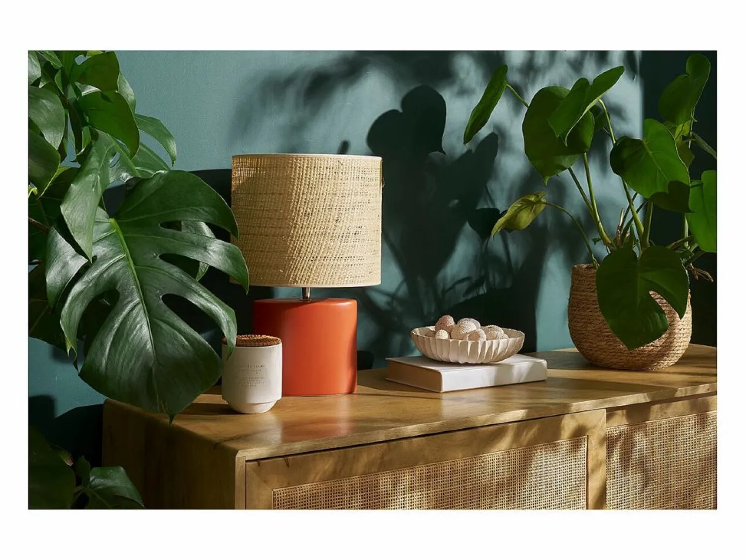 Clearance Miliboo Lámpara de mesa de cerámica mate con pantalla de rafia natural 40 cm TIGA Terracota