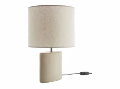 Clearance Miliboo Lámpara de mesa de cerámica color mate con pantalla de lino natural TIGA Topo