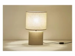Clearance Miliboo Lámpara de mesa de cerámica color mate con pantalla de lino natural TIGA Topo