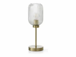 New OZAIA Lámpara de mesa de metal y cristal acanalado - An. 14 x Pr. 14 x Al. 43,5 cm - Oro - LOUXOR Dorado