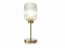 New OZAIA Lámpara de mesa de metal y cristal acanalado - An. 14 x Pr. 14 x Al. 43,5 cm - Oro - LOUXOR Dorado