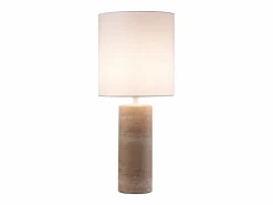 Discount Lámpara de mesa de tela y travertino D.25 x A.58 cm, Blanco y natural, ZAPANA Lámpara De Mesa