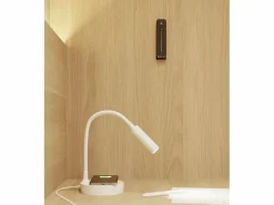 Lámpara de mesa LED Stem 5W blanca, luz cálida, carga inalámbrica y cabezal ajustable Blanco