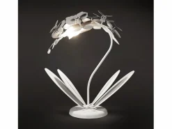 Best Lámpara de mesa pequeña Orchidea 38x20x57 cm en hierro cortado a láser Diseño floral moderno Conexión E14 Made in Italy Blanco