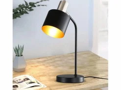 NETTLIFE Lámpara de mesilla de noche vintage con cable E27, lámpara de escritorio negra y dorada, lámpara de lectura giratoria