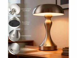 NETTLIFE Lámpara de noche LED , táctil, regulable, inalámbrica, con batería, vintage, recargable por USB