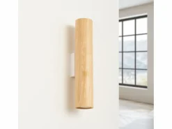 Clearance Sollux Lighting Lámpara de pared Lino moderno de madera/acero - 2 fuentes luminosas - L.6 x A.30 cm - madera natural/ Blanco