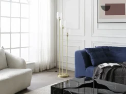 OZAIA Lámpara de pie de metal y cristal acanalado - 3 globos - D. 30 x H. 161 cm - Oro - LOUXOR