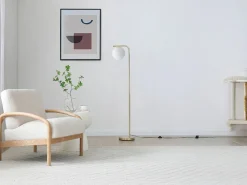 Sale OZAIA Lámpara de pie en latón cepillado y cristal blanco - D.28 x Alt.150 cm - Dorado - SOFIA Blanco / Dorado