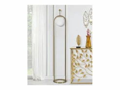 Lámpara de pie GLAMY ARC Ø 28X168 en metal dorado con pantalla de vidrio blanco