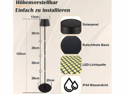 Outlet NETTLIFE Lámpara de pie LED para salón de 120 cm: Lámpara de pie solar para exterior táctil regulable 3000K-6500K con batería recargable USB-C altura ajustable Negro
