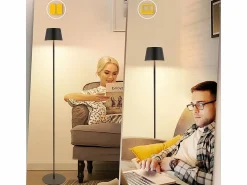 Outlet NETTLIFE Lámpara de pie LED para salón de 120 cm: Lámpara de pie solar para exterior táctil regulable 3000K-6500K con batería recargable USB-C altura ajustable Negro