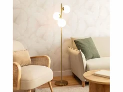 Ledkia Lámpara de Pie Metal y Cristal Moonlight Brass Round 3 Focos Dorado