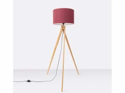 Sollux Lighting Lámpara de pie Natt moderno de tela/PVC/madera - 1 fuentes luminosas - L.77 x A.140 cm - burdeos/madera natural