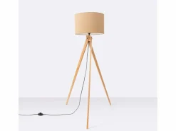 Sollux Lighting Lámpara de pie Natt moderno de tela/PVC/madera - 1 fuentes luminosas - L.77 x A.140 cm - color topo/madera natural