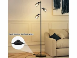 New NETTLIFE Lámpara de pie vintage para sala de estar 3 llamas de vidrio casquillo E14 lámpara de mesa ajustable de metal 350 Negro