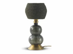 Lámpara de sobremesa cristal con tulipa de fibra natural trenzada negra Negro