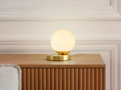 Clearance Lámpara de sobremesa de latón cepillado, L.16 x Alt.15 cm, Dorado y blanco, SOFIA Lámpara De Mesa