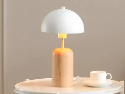 Online Lámpara de sobremesa de madera y metal - D. 20 x Alt. 35,5 cm - Natural y blanco - TANTA Lámpara De Mesa